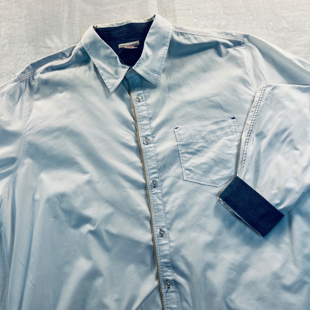 Carbon 2 Cobalt Mens XL Long Sleeve Button Down Shirt White Cotton Denm Accents